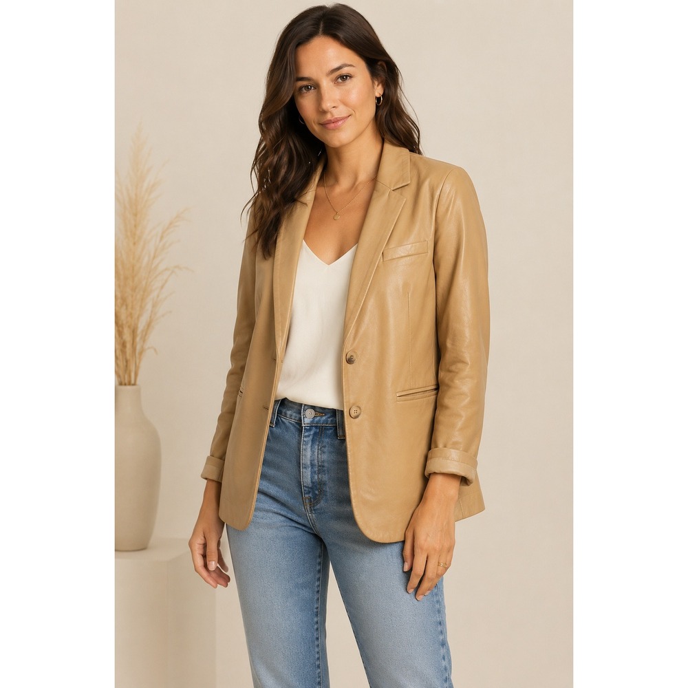Joie Faux Leather‎ Blazer Womens Large Camel Tan Size L